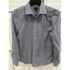 J. Crew Mens Medium Slim Fit Navy & White Gingham‎ Dress Shirt